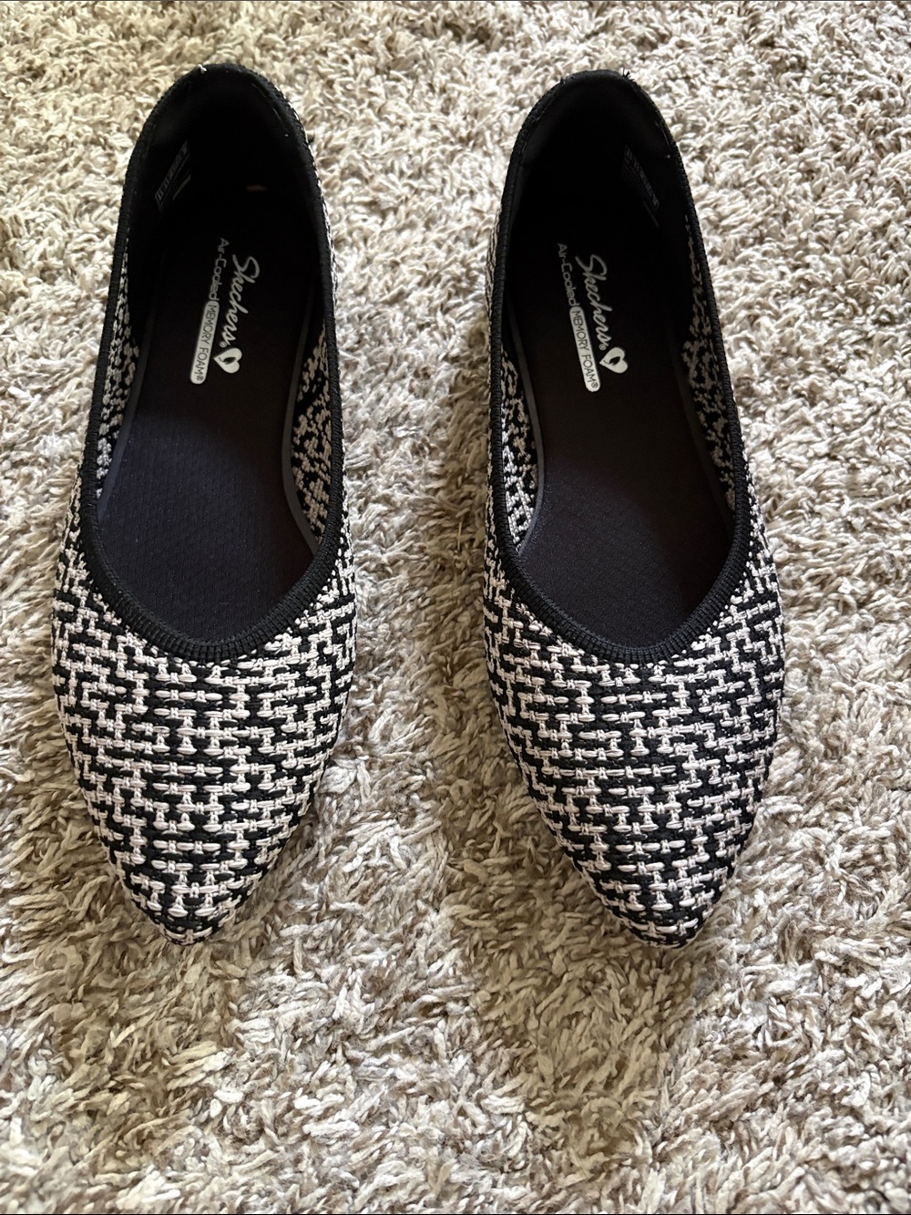 Skechers Black & White Tweed Pointed Ballet Flats